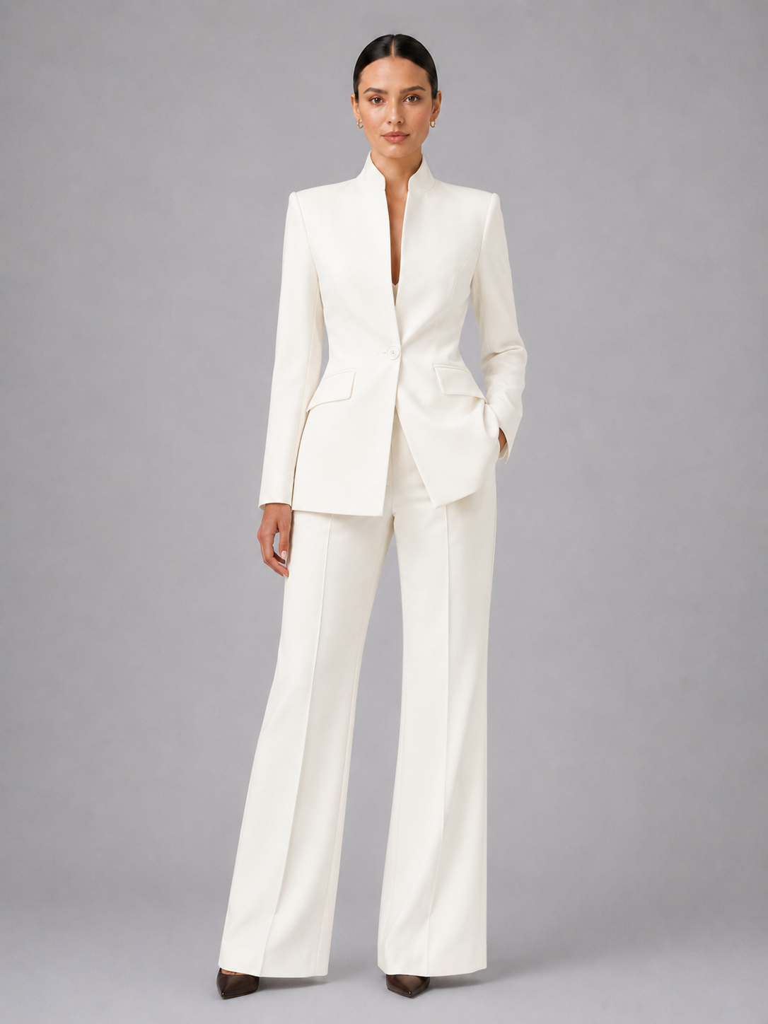 Women's Blazer and Wide Leg Pants Set - Two-Piece Outfit