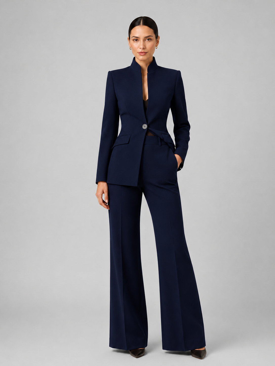 Women's Blazer and Wide Leg Pants Set - Two-Piece Outfit