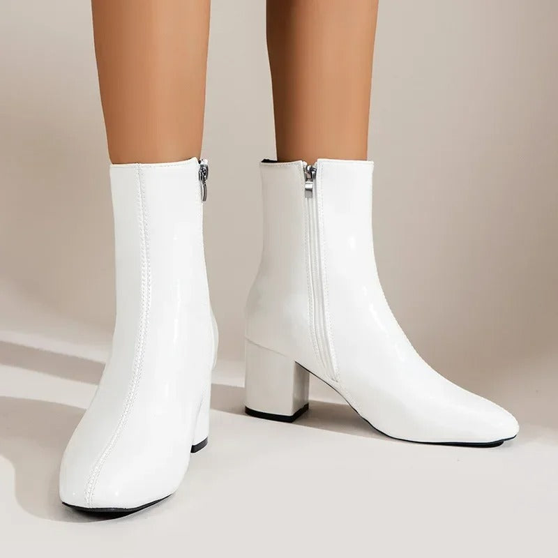 Women's Block Heel Zip-Up Ankle Boots - Stylish Footwear