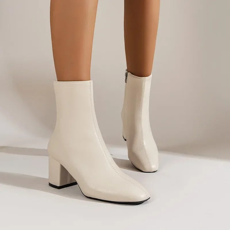 Women's Block Heel Zip-Up Ankle Boots - Stylish Footwear