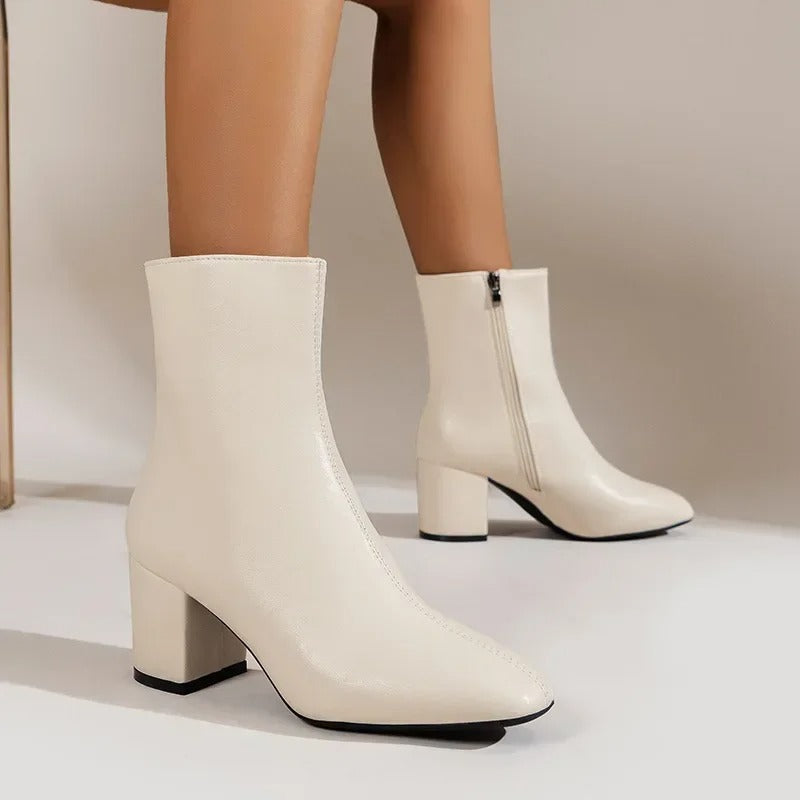 Women's Block Heel Zip-Up Ankle Boots - Stylish Footwear