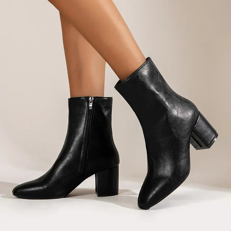 Women's Block Heel Zip-Up Ankle Boots - Stylish Footwear