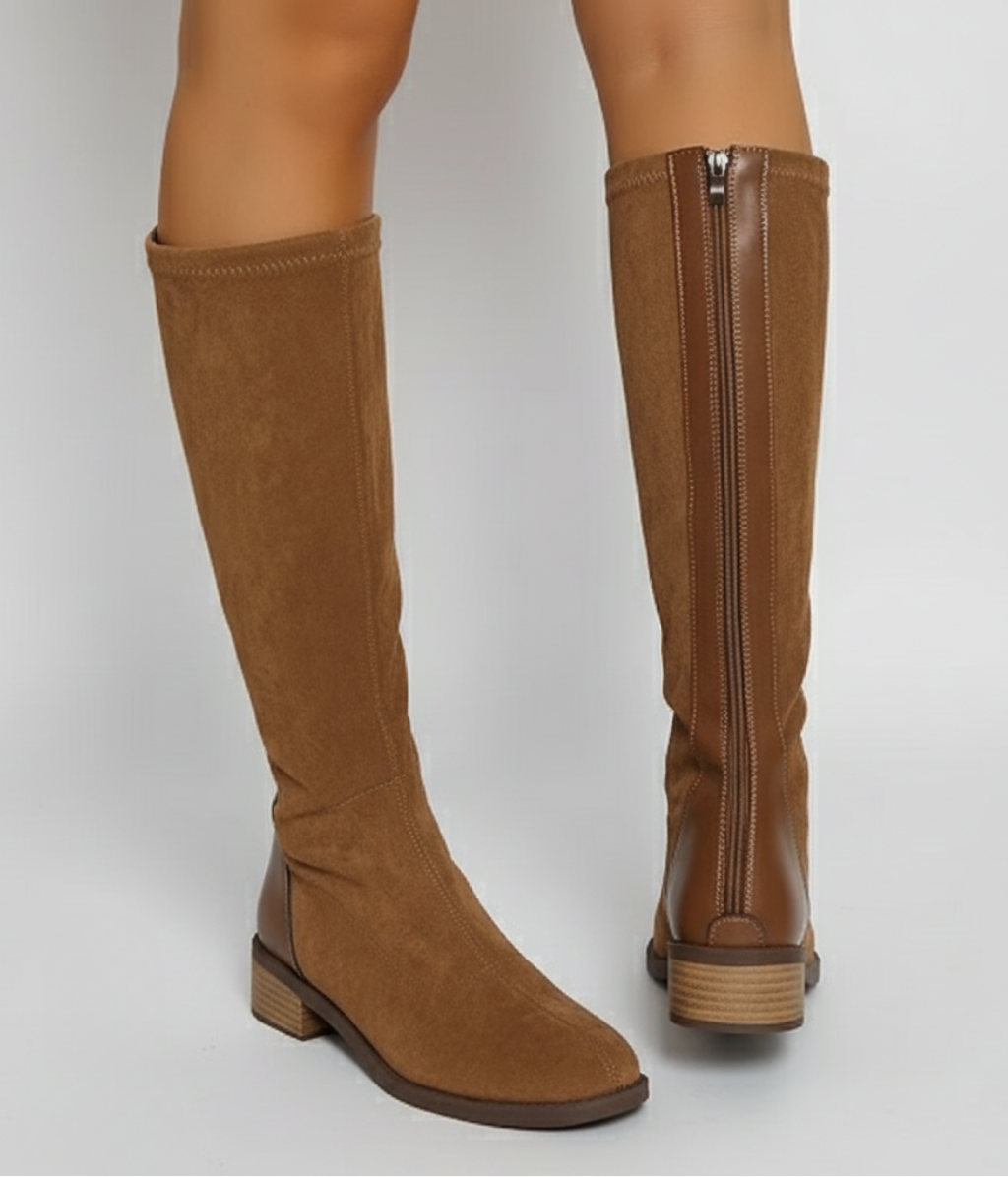 Women's Suede Knee-High Boots - Classic Block Heel