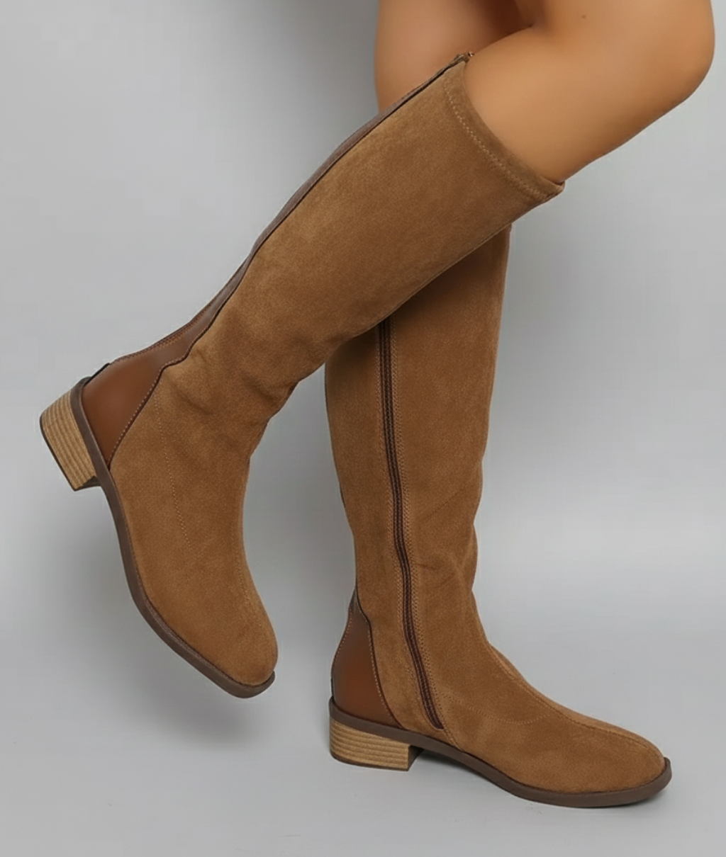 Women's Suede Knee-High Boots - Classic Block Heel
