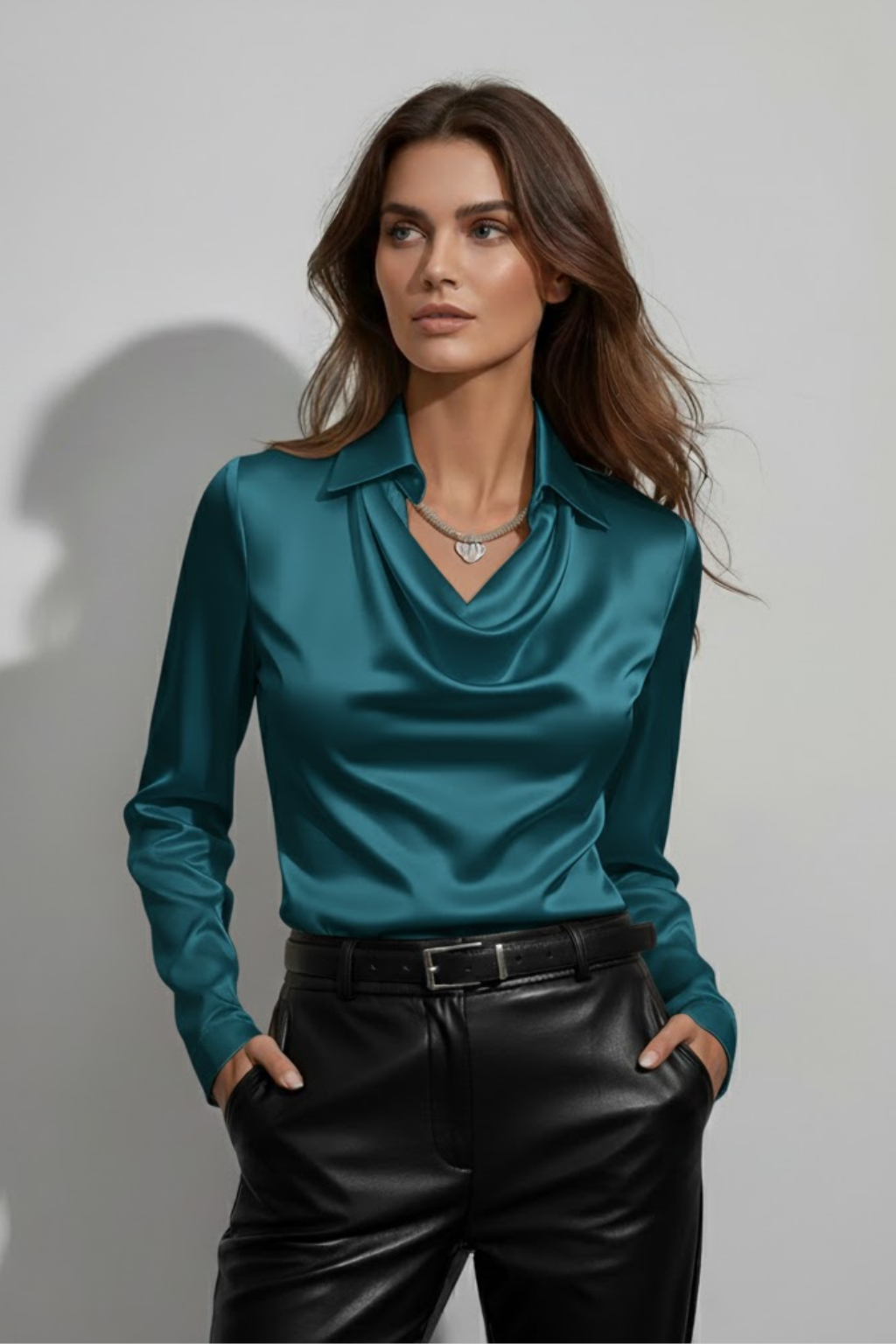 Women's Cowl Neck Knit Blouse - Elegant Long Sleeve Design