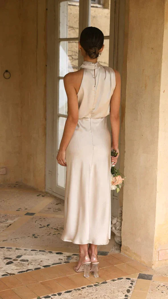 Women's Halter Midi Dress - Fluid Silhouette