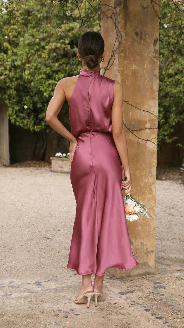 Women's Halter Midi Dress - Fluid Silhouette