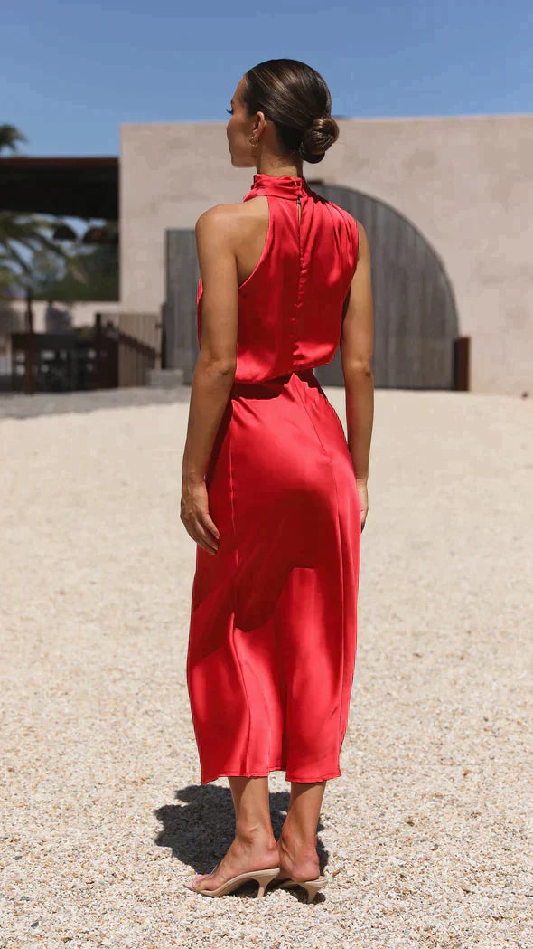 Women's Halter Midi Dress - Fluid Silhouette