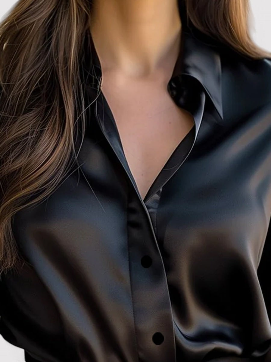 Women's Satin Long Sleeve Blouse - Casual Everyday Wear