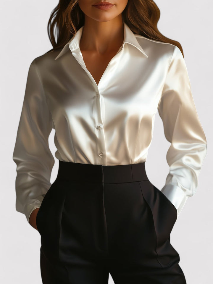 Women's Satin Long Sleeve Blouse - Casual Everyday Wear