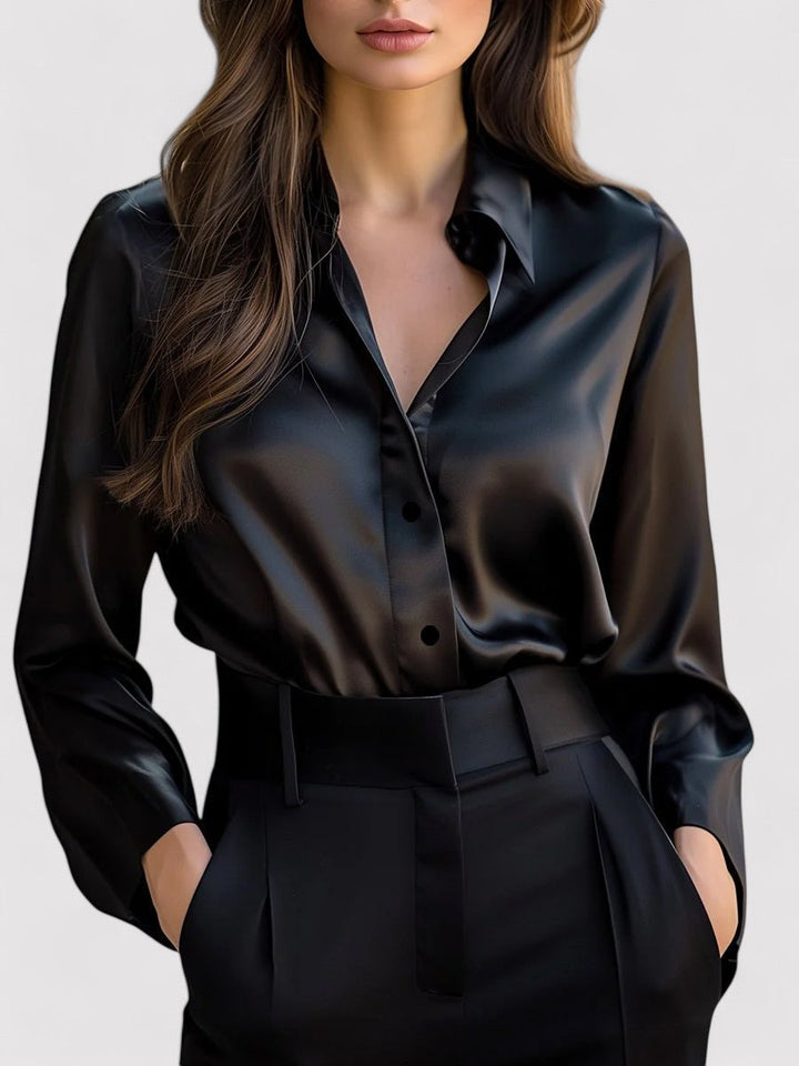 Women's Satin Long Sleeve Blouse - Casual Everyday Wear