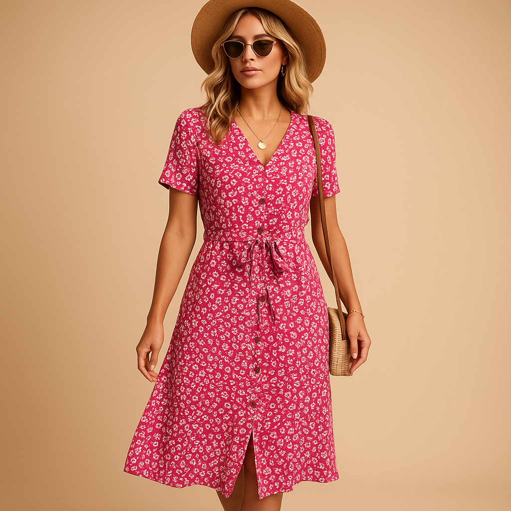 Women's Floral Midi Dress - Lightweight Summer Casual