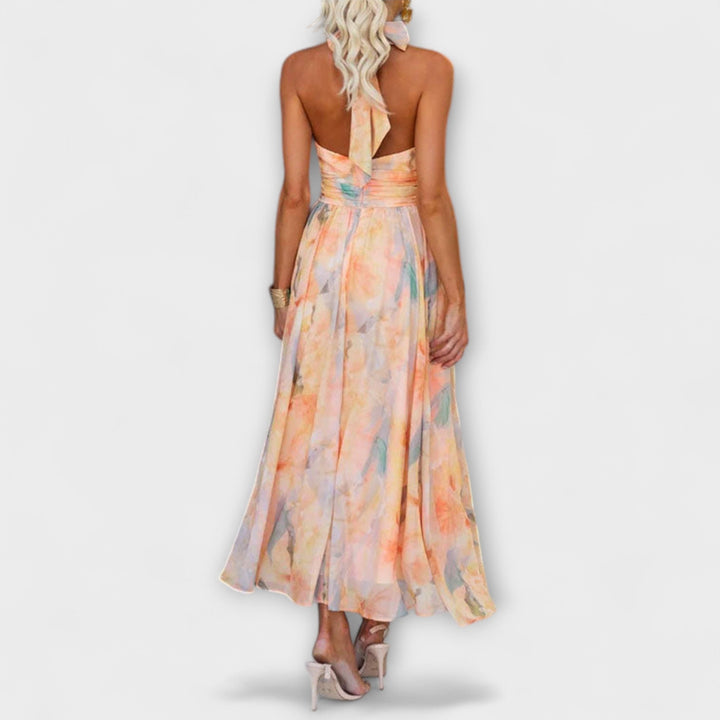 Women's Floral Chiffon Maxi Dress - Summer Vacation