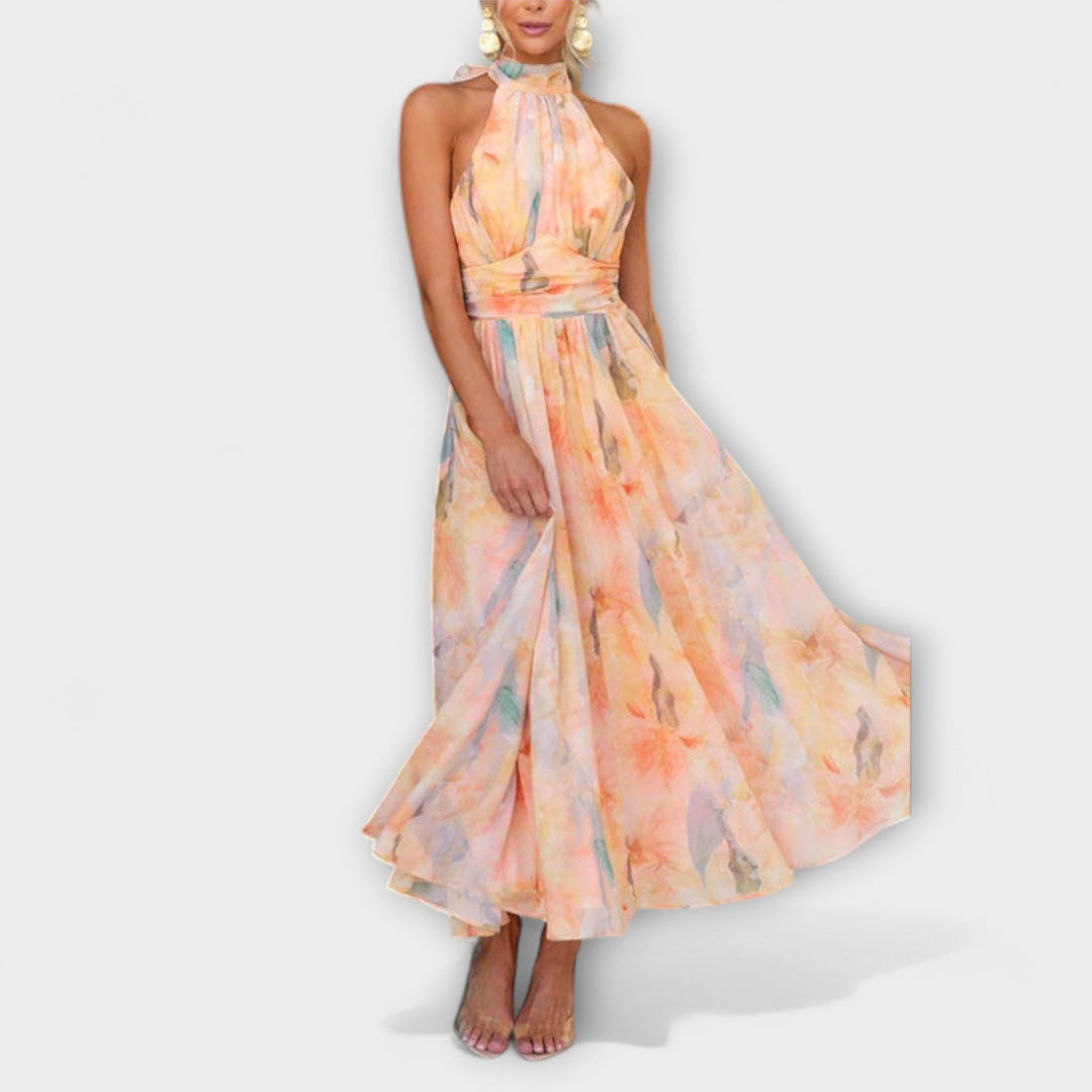 Women's Floral Chiffon Maxi Dress - Summer Vacation