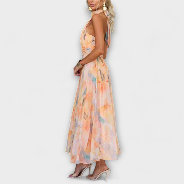 Women's Floral Chiffon Maxi Dress - Summer Vacation