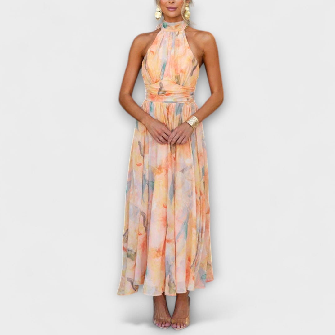 Women's Floral Chiffon Maxi Dress - Summer Vacation