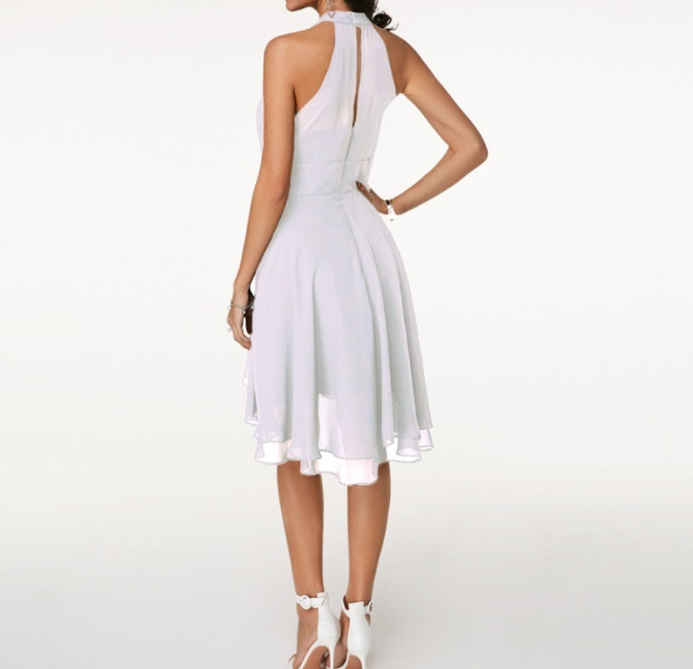 Women's Ruffled Halter Midi Dress - Summer Casual