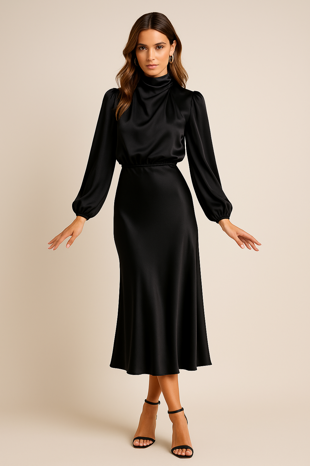 Women's High Neck Midi Dress - Elegant Summer Occasion