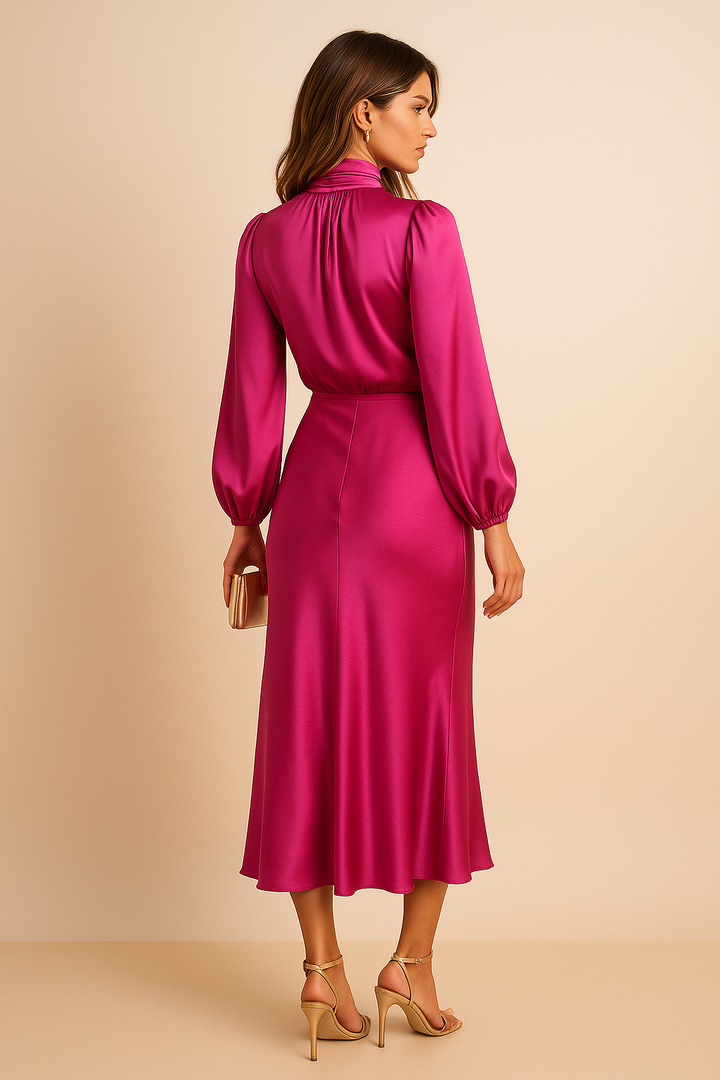 Women's High Neck Midi Dress - Elegant Summer Occasion