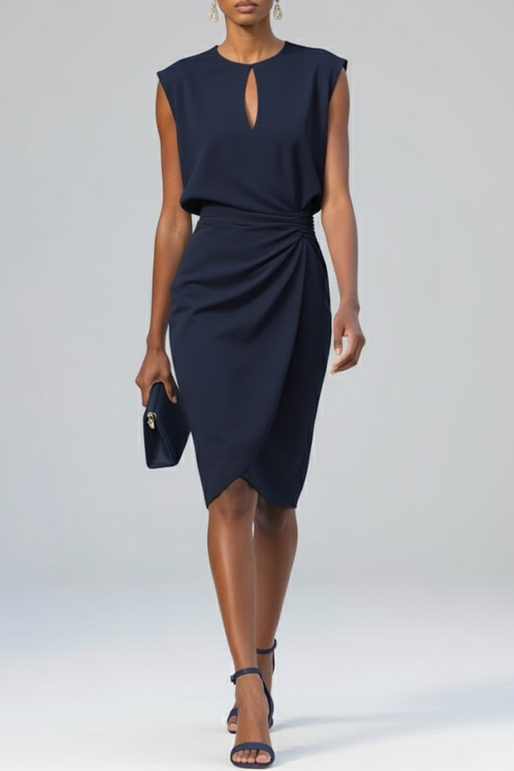 Women's Ruched Midi Dress - Cocktail Evening