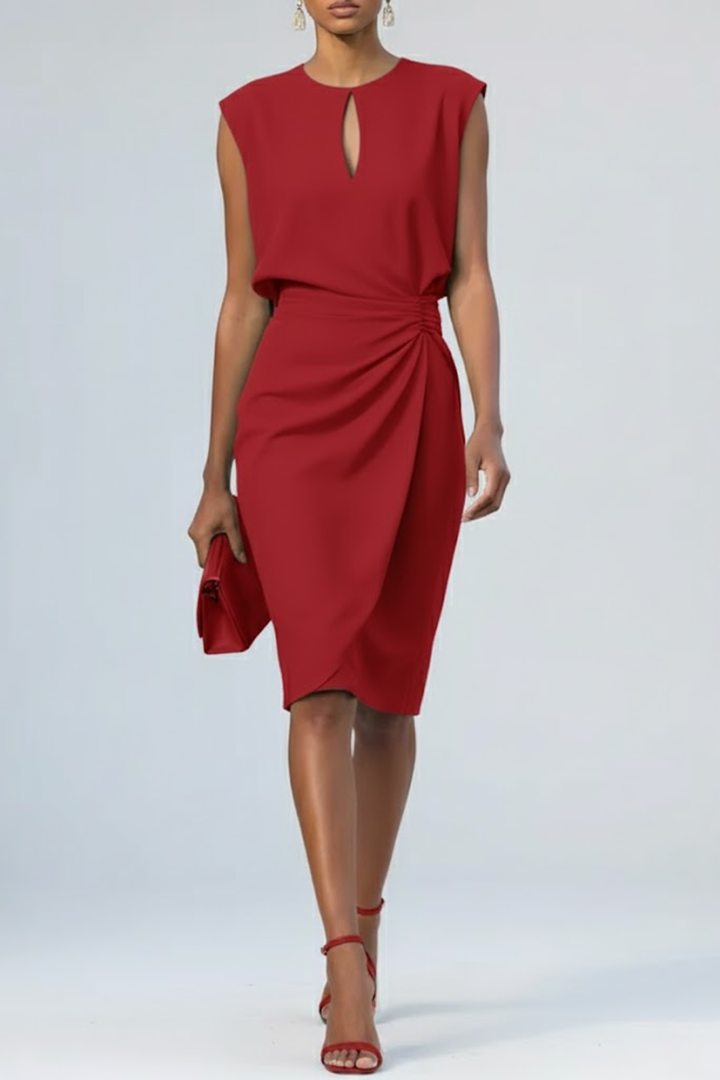 Women's Ruched Midi Dress - Cocktail Evening