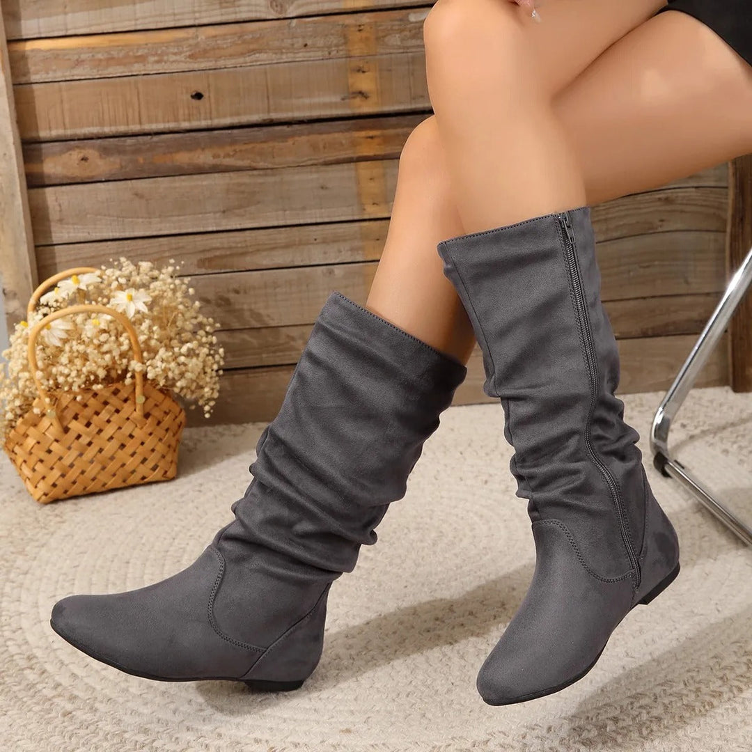 Women's Slouch Flat Boots - Side Zip