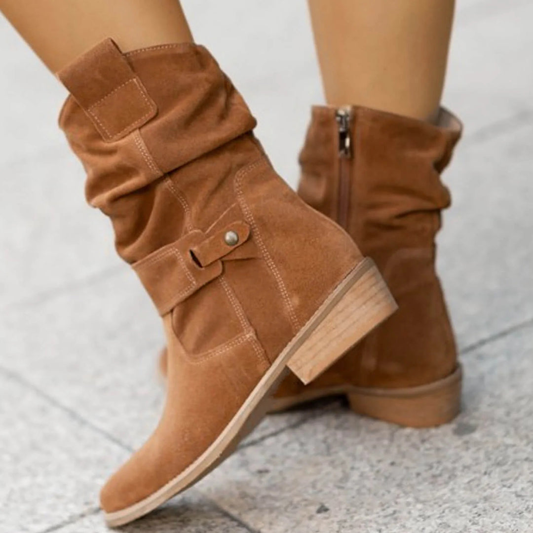Women's Slouch Boots with Buckle Strap - Fall Casual