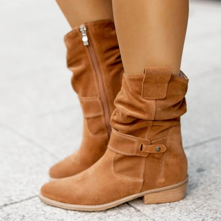 Women's Slouch Boots with Buckle Strap - Fall Casual