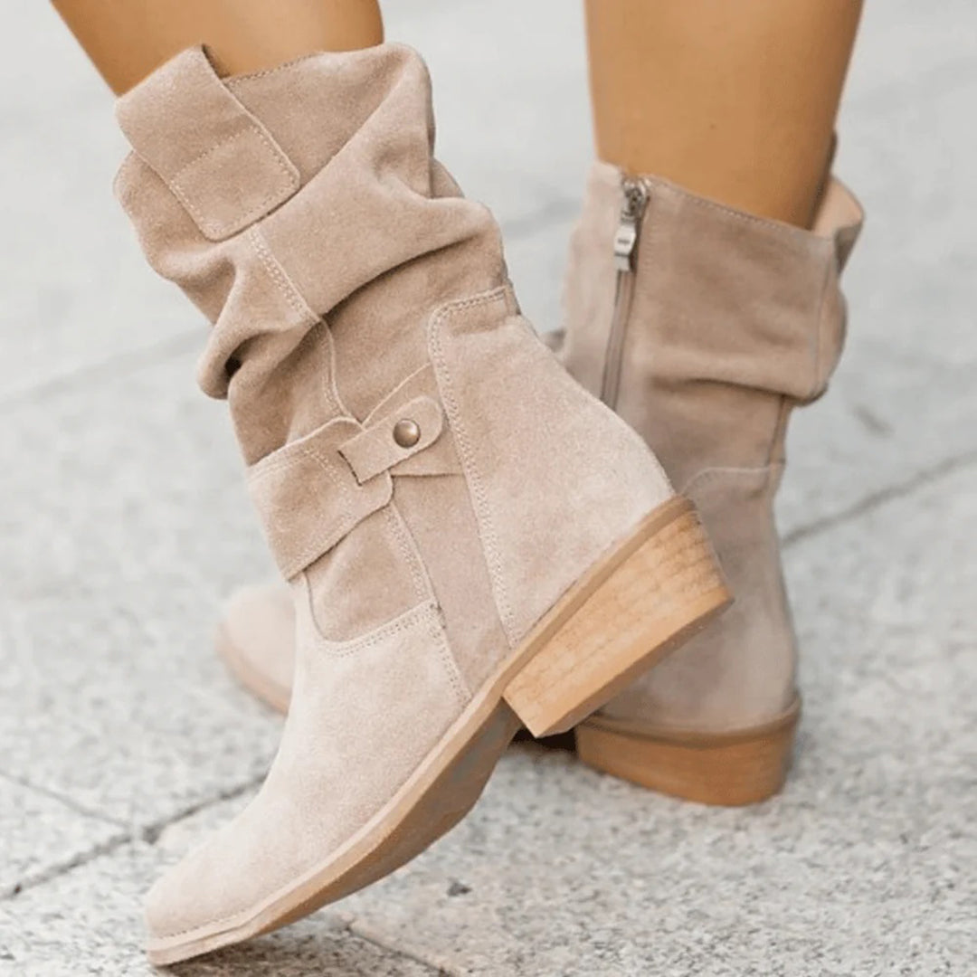 Women's Slouch Boots with Buckle Strap - Fall Casual