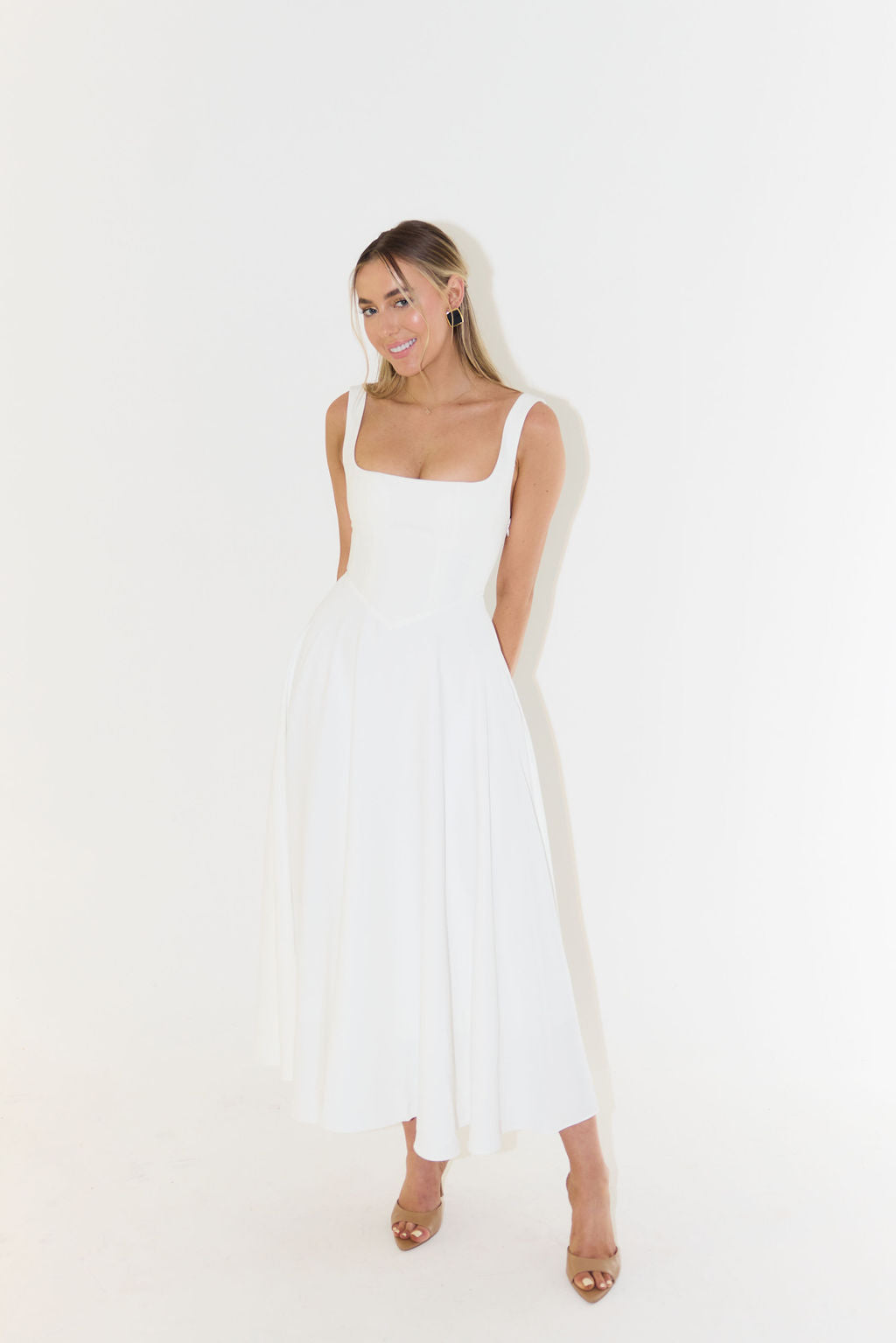 Women's Midi Dress - Cinched Waist - Flattering Fit