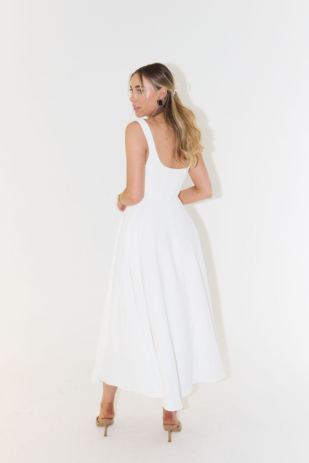 Women's Midi Dress - Cinched Waist - Flattering Fit