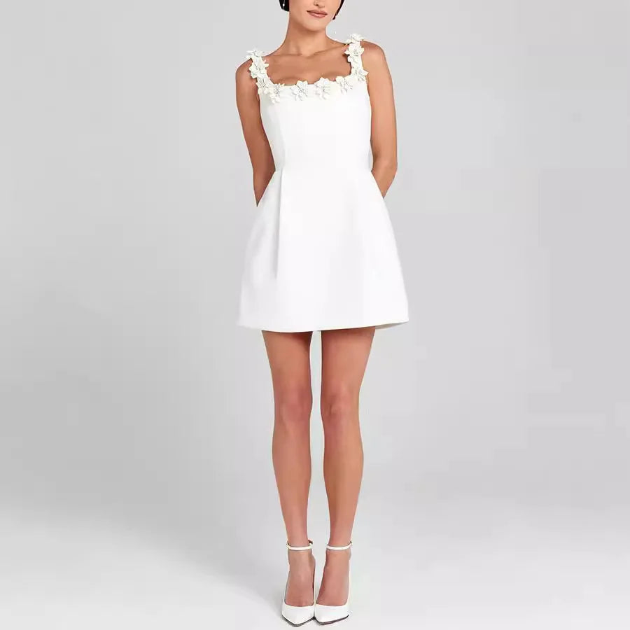 Women's Floral Mini Dress - Square Neck Design
