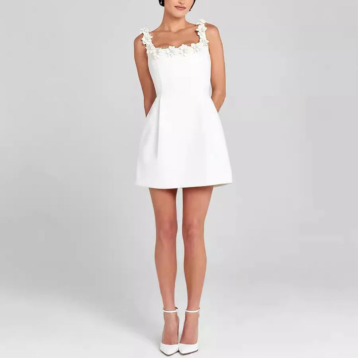 Women's Floral Mini Dress - Square Neck Design