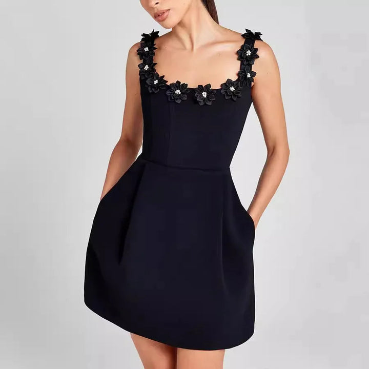 Women's Floral Mini Dress - Square Neck Design