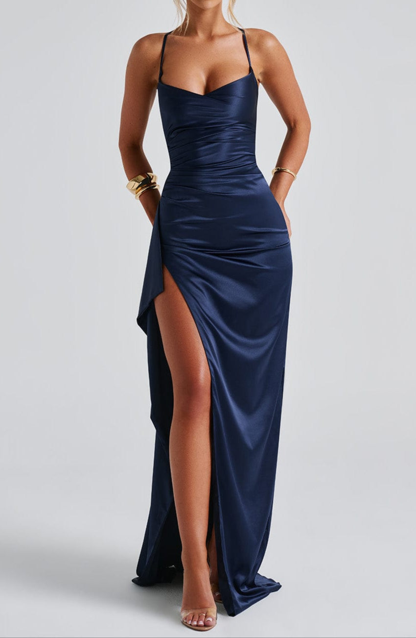 Women's Ruched Maxi Dress - Evening Occasion