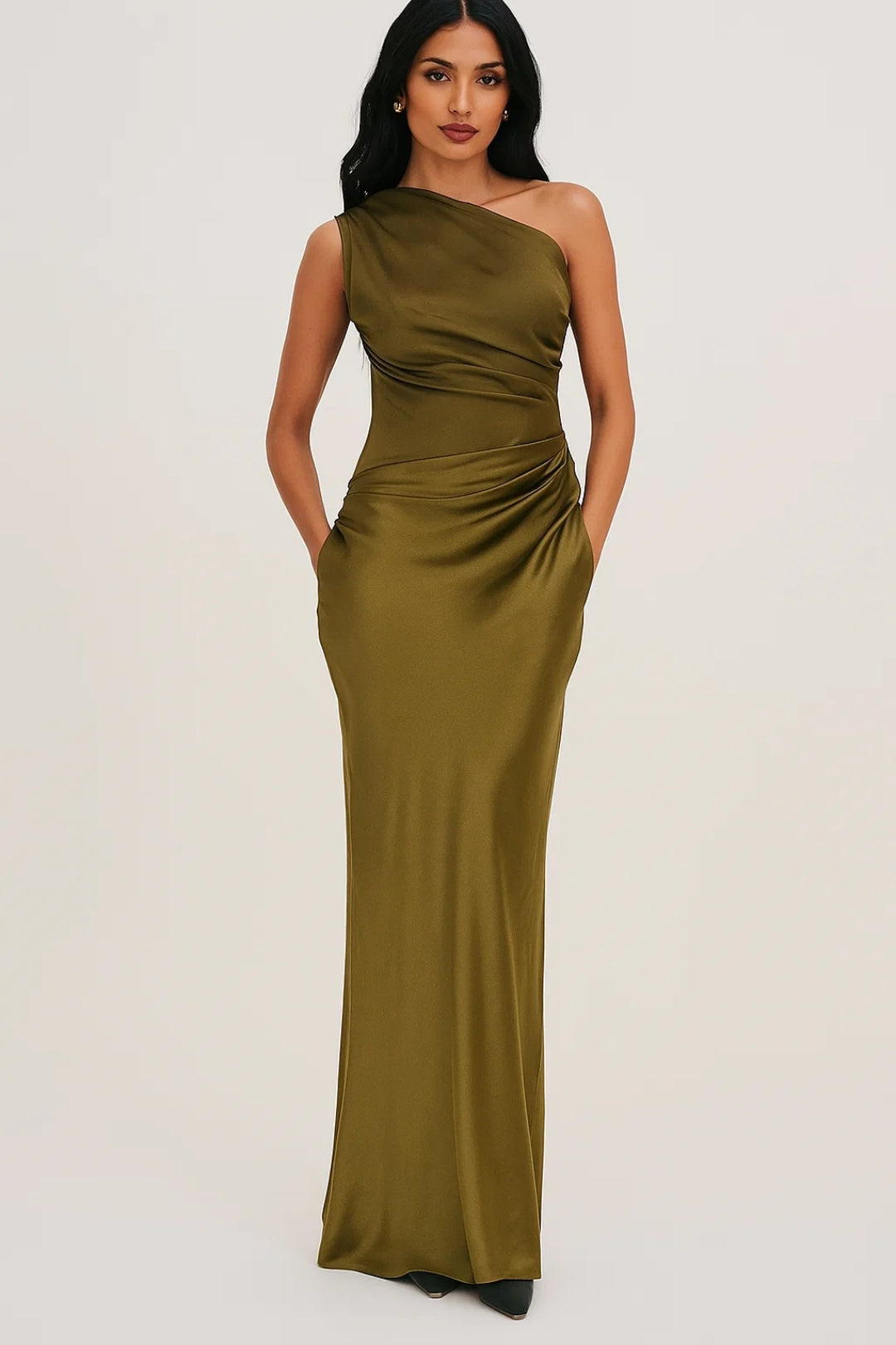 Women's One-Shoulder Chiffon Maxi Dress - Evening Occasion