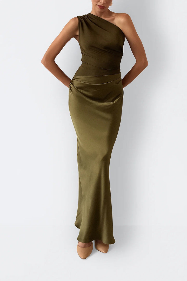 Women's One-Shoulder Chiffon Maxi Dress - Evening Occasion