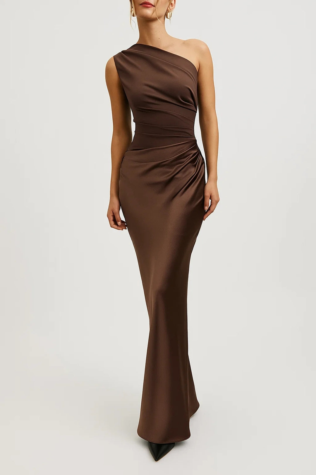 Women's One-Shoulder Chiffon Maxi Dress - Evening Occasion