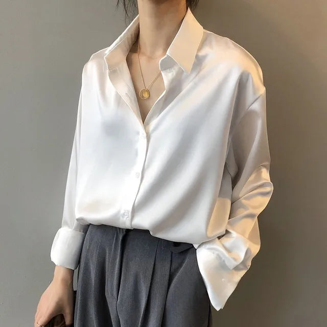 Women's Satin Blouse - Relaxed Fit Elegant Style