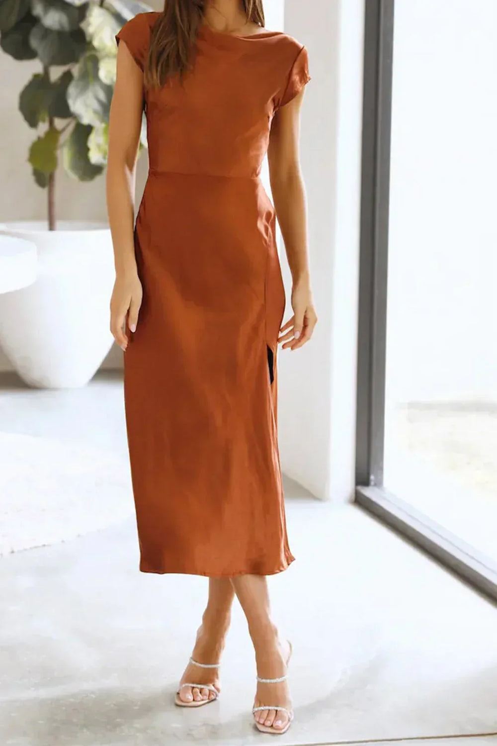 Women's Minimalist Slip Midi Dress - Casual Summer