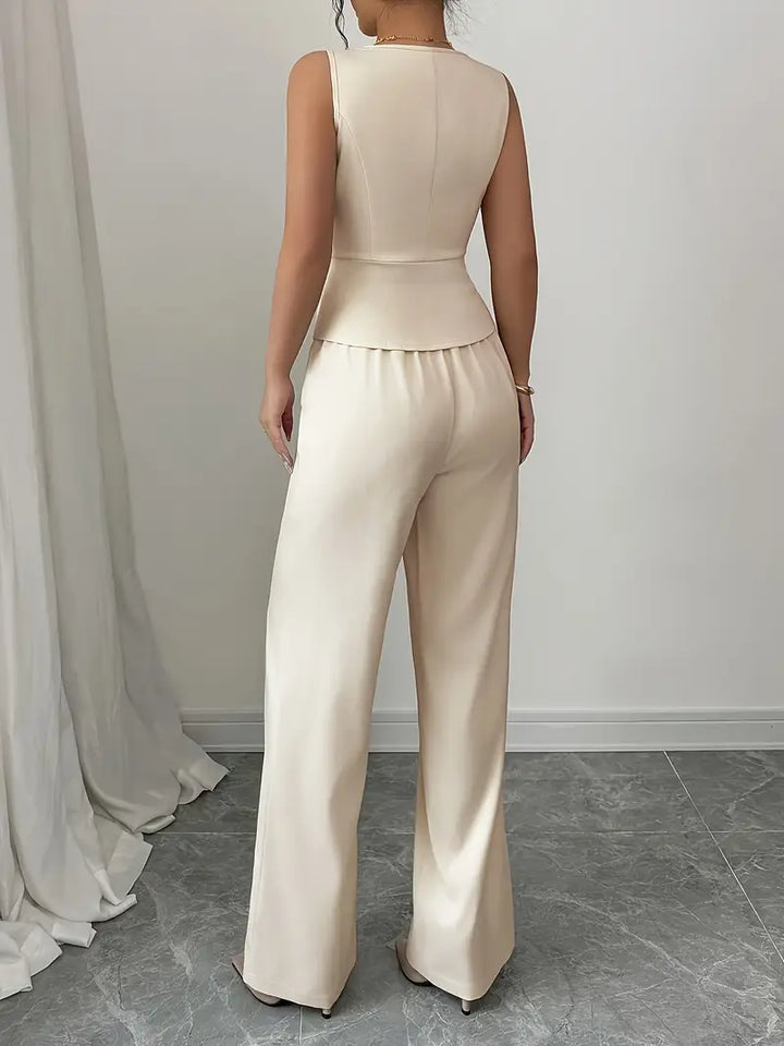 Women's Tailored Wide-Leg Pants and Waistcoat Set - Elegant Fit