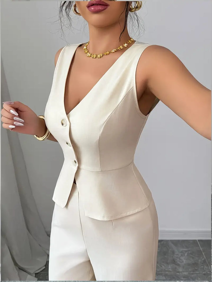 Women's Tailored Wide-Leg Pants and Waistcoat Set - Elegant Fit