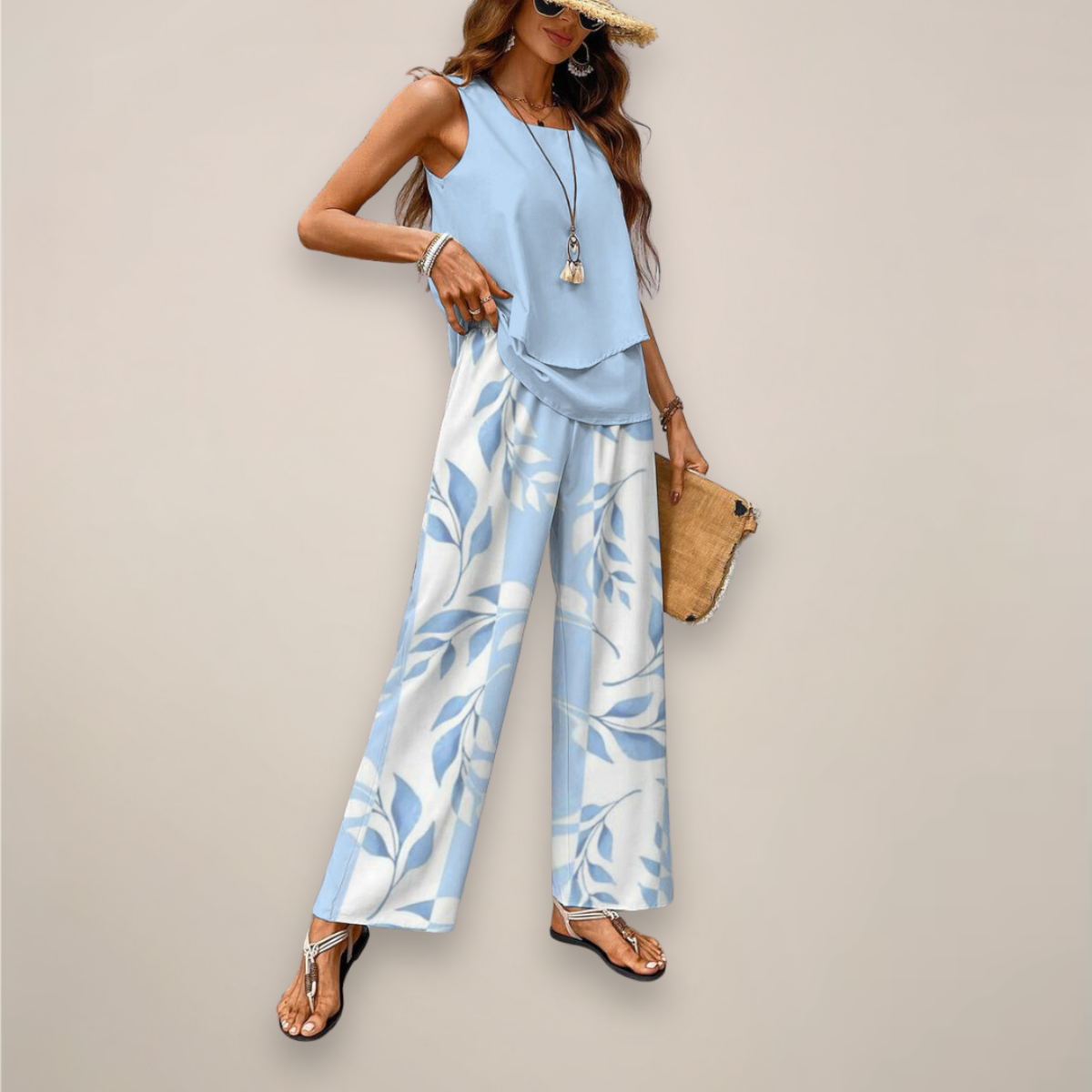 Women's Sleeveless Top and Straight-Leg Pants Set - Relaxed Fit