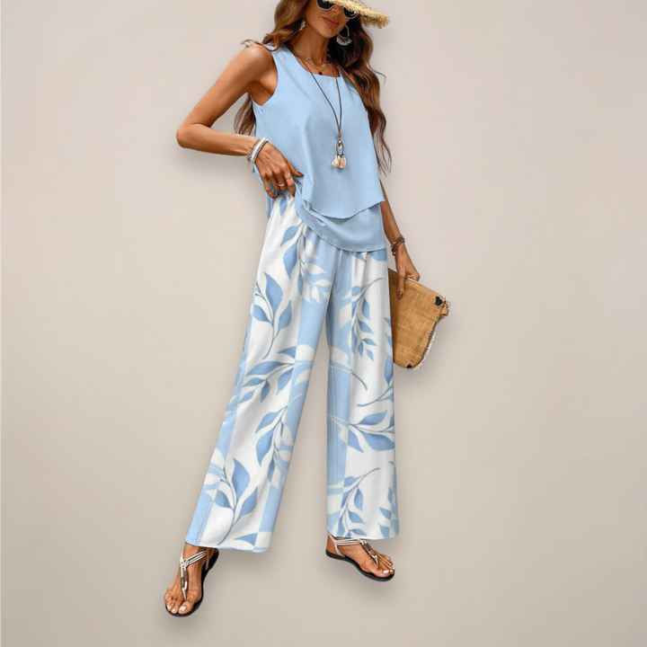 Women's Sleeveless Top and Straight-Leg Pants Set - Relaxed Fit