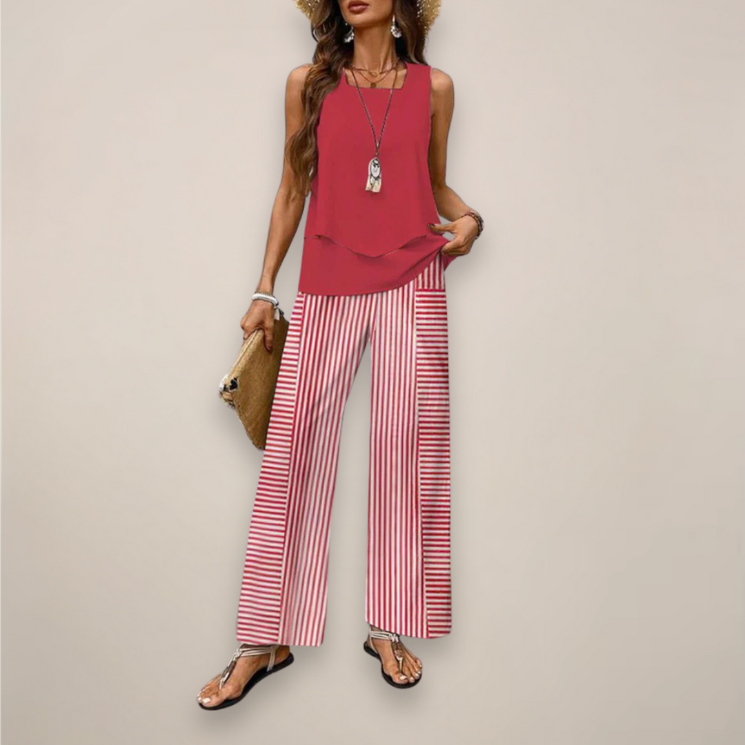 Women's Sleeveless Top and Straight-Leg Pants Set - Relaxed Fit