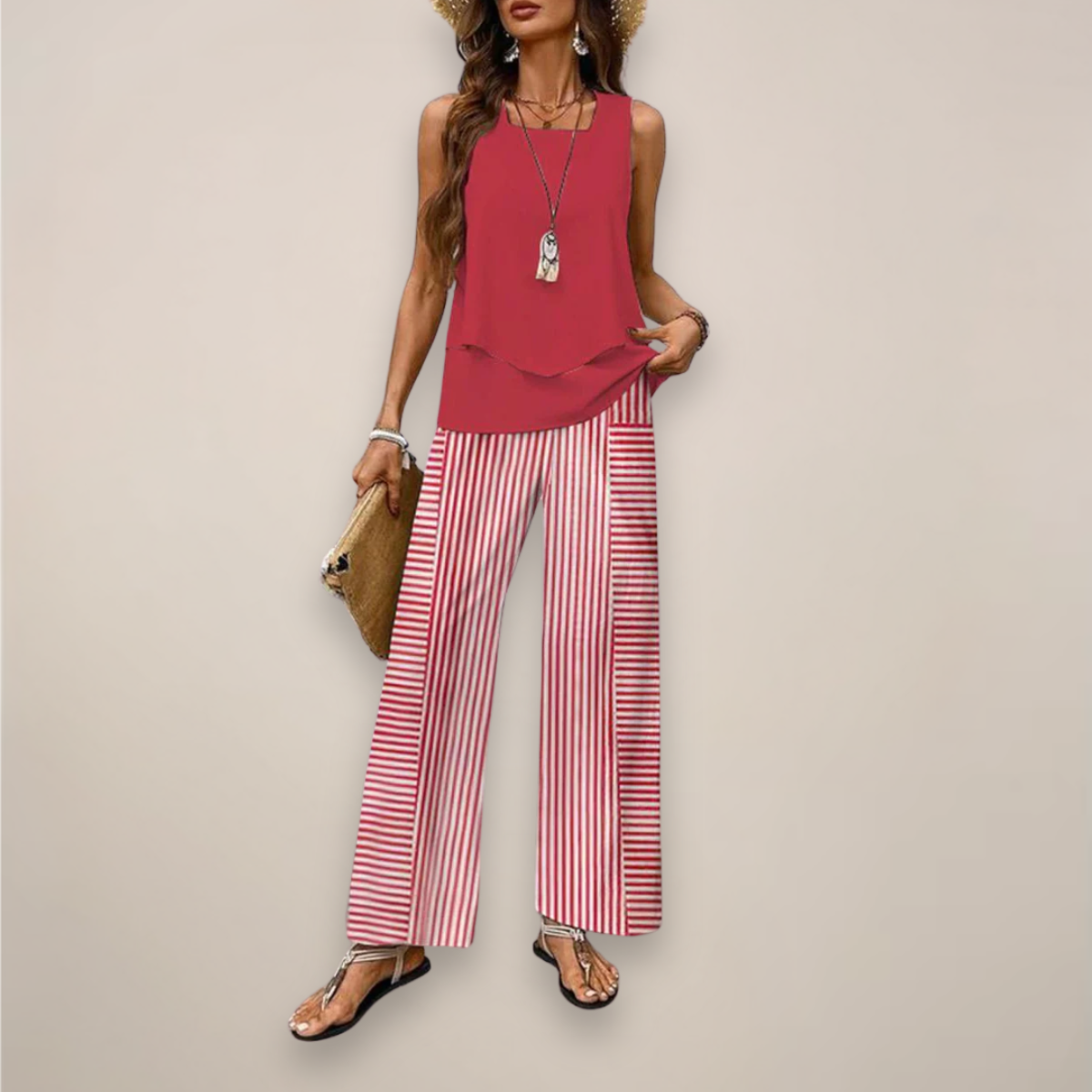 Women's Sleeveless Top and Straight-Leg Pants Set - Relaxed Fit