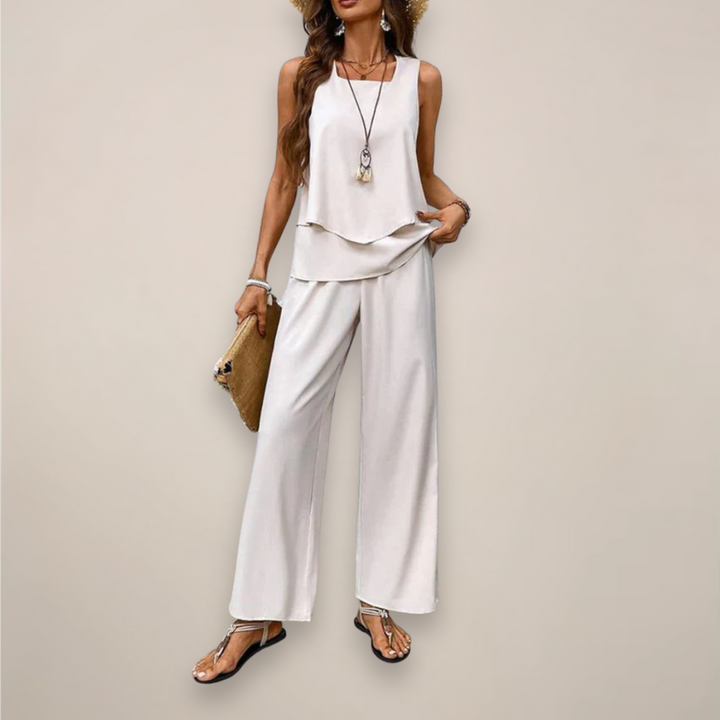 Women's Sleeveless Top and Straight-Leg Pants Set - Relaxed Fit
