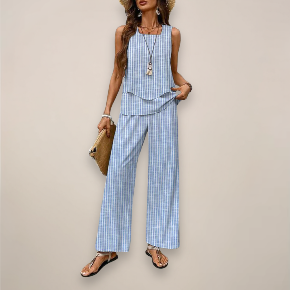 Women's Sleeveless Top and Straight-Leg Pants Set - Relaxed Fit