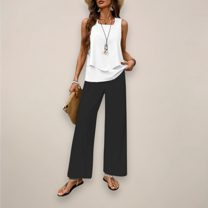 Women's Sleeveless Top and Straight-Leg Pants Set - Relaxed Fit