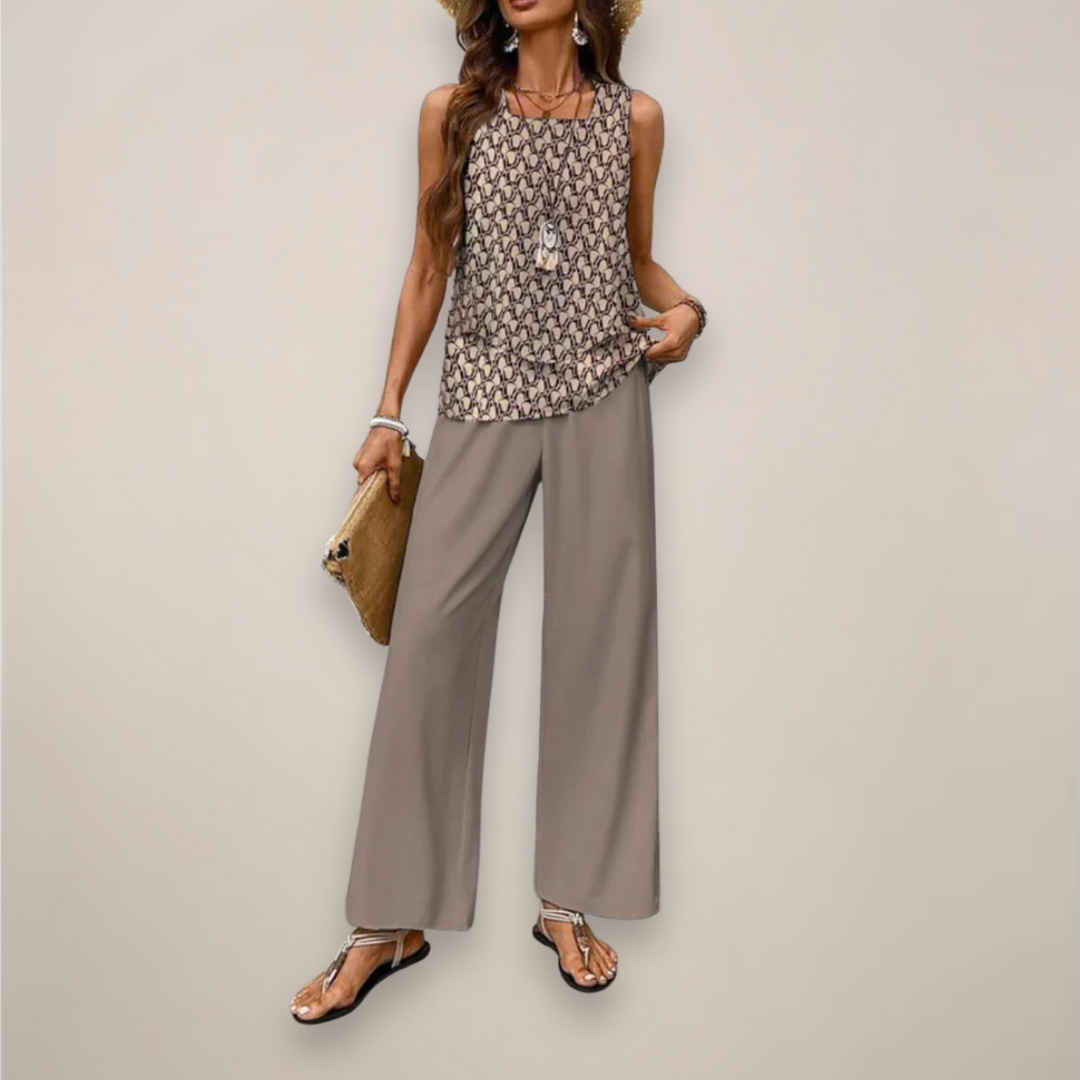 Women's Sleeveless Top and Straight-Leg Pants Set - Relaxed Fit